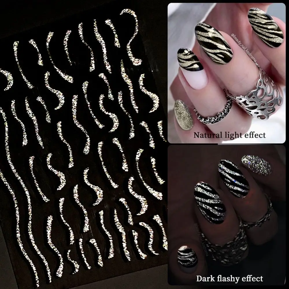

1PC Glitter Reflective Nail Sticker DIY French Nail Art Decoration French Self Adhesive Manicure Tool