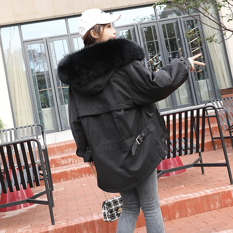 

new winter woman fox collar rabbit liner short detachable fur coat hoodie overcome