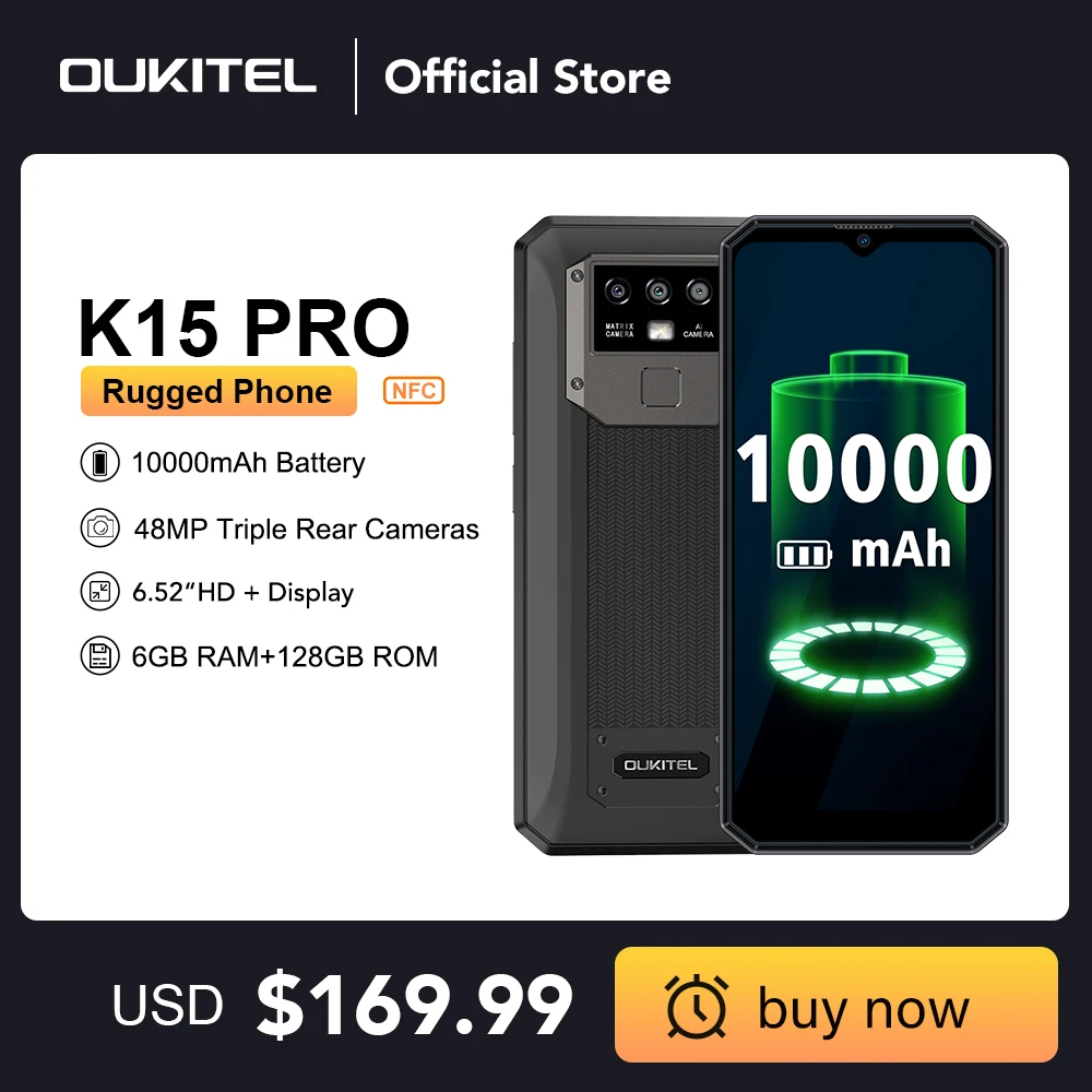 Oukitel k15pro NFC smartphone 6G+128G 6.5 10000mAh Octa Core Mobile phone 48MP HelioP60 Cell Phone
