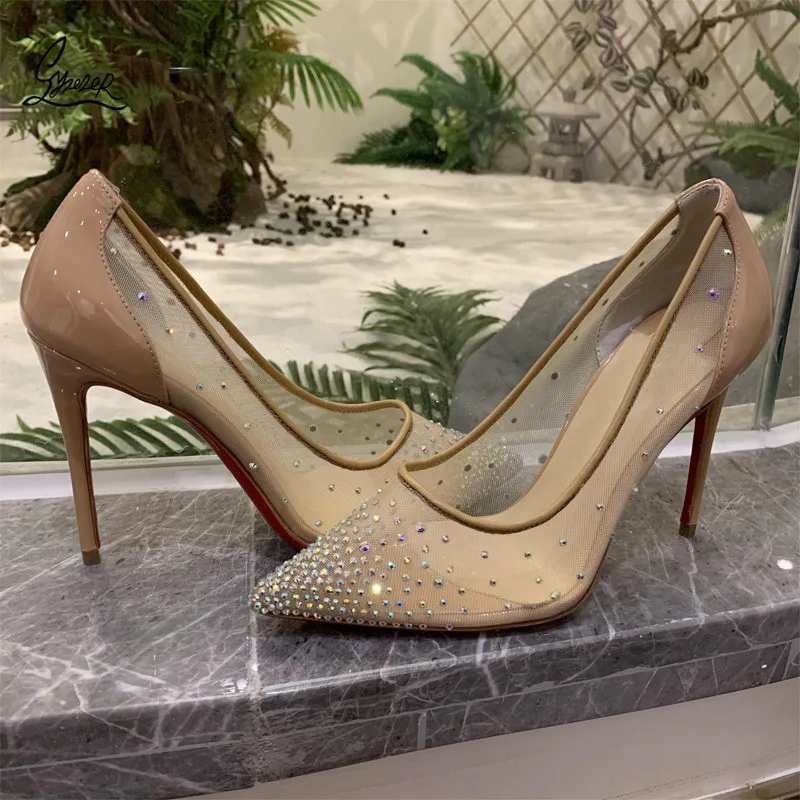

Yuerui Classical Wonderland BlingAir Mesh Crystal Single Shoes Simple Casual Sexy Wedding Fashion Large Size High Heels Women 43