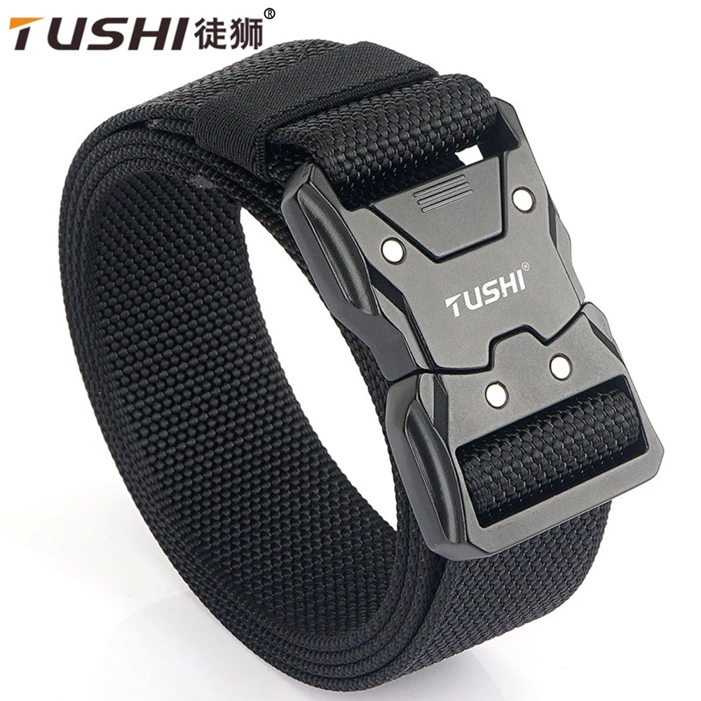 TUSHI New Unisex Elastic Belt Hard Alloy Quick Release Buckle Tough Stretch Nylon Men's Military Tactical Belt Work Accessories