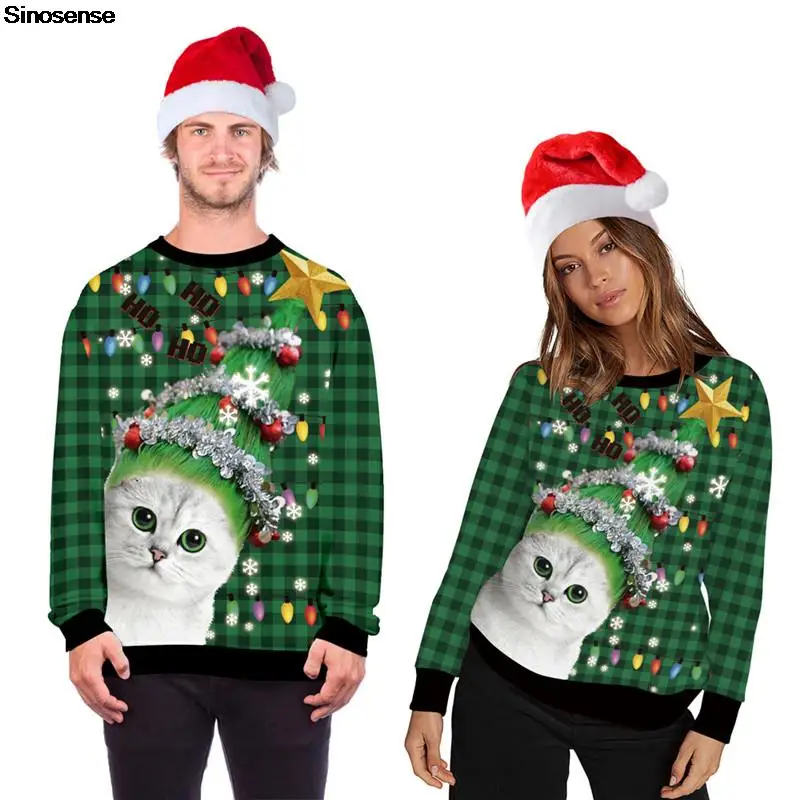 

Unisex 3D Funny Printed Ugly Christmas Sweater Couple Long Sleeve Holiday Party Sweatshirt Women Men Xmas Sweaters Jumpers Tops