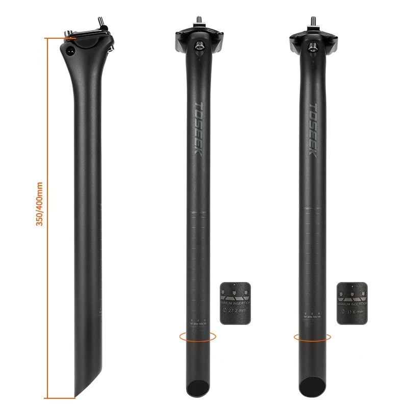 Фото TOSEEK C70 черный матовый T800 подседельный штырь из углеродного волокна велосипедный подседельный штырь MTB дорожный велосипед подседельная трубка детали 27,2/31,6*350/400 мм №1