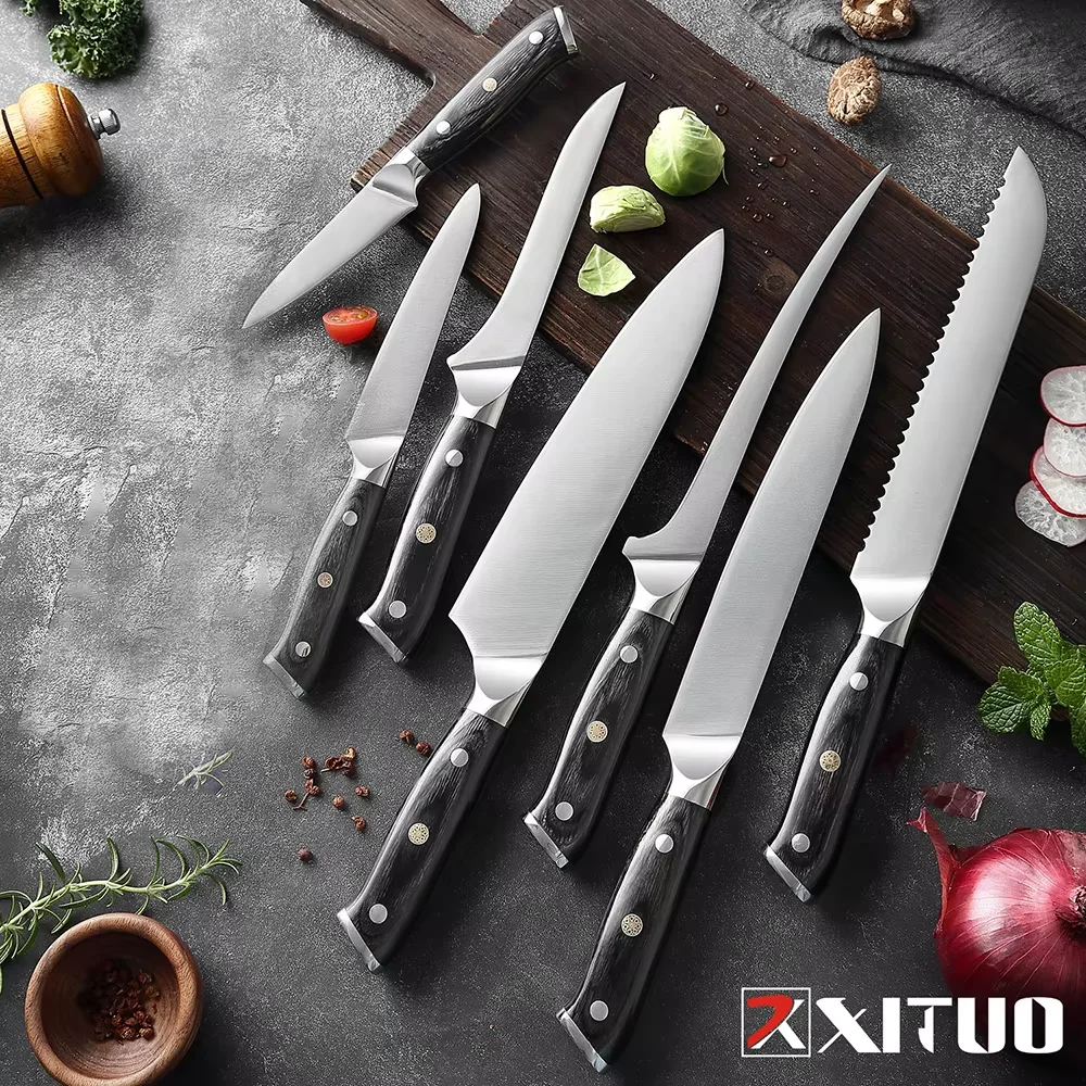 Набор кухонных ножей XITUO Premium (1-9 шт.) из нержавеющей стали 5CR15, включая ножи Сантоку, тесак, универсальный нож и нож для разделки мяса. (art.: 3920da4b04bea) - 3920da4b04bea