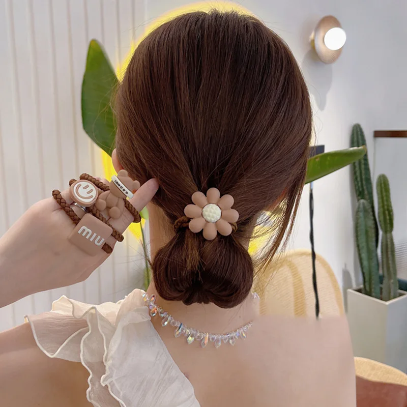 

10 PCs/8 PCs/4 PCs Autumn and Winter Coffee Color Cartoon Hair Band Butterfly Crystal Head Rope Elastic Girl Hair Accessoires