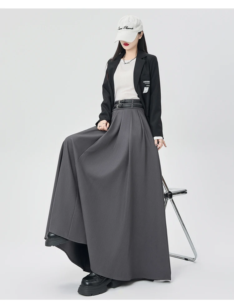 Женская юбка с двойным поясом плиссированная макси завышенной талией