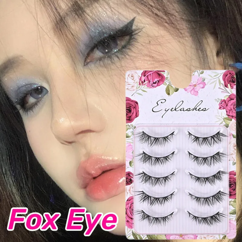 

5 Pairs Cat Eye Lashes Winged End Eye Elongated Eyelashes Faux Mink Eyelashes Fake Fox Eye Lashes Soft Natural Long Makeup