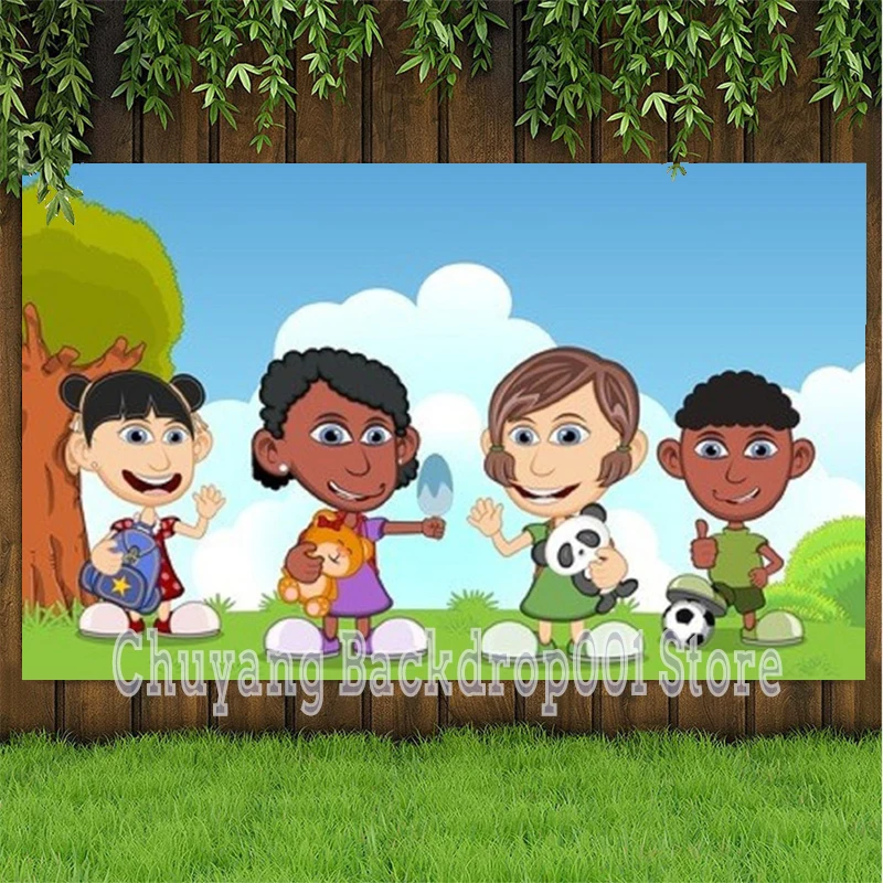 Photo Studio Props Photography Backdrop Children Playing In The Park Ball Cartoon Vinyl Background Baby Kids Birthday Party
