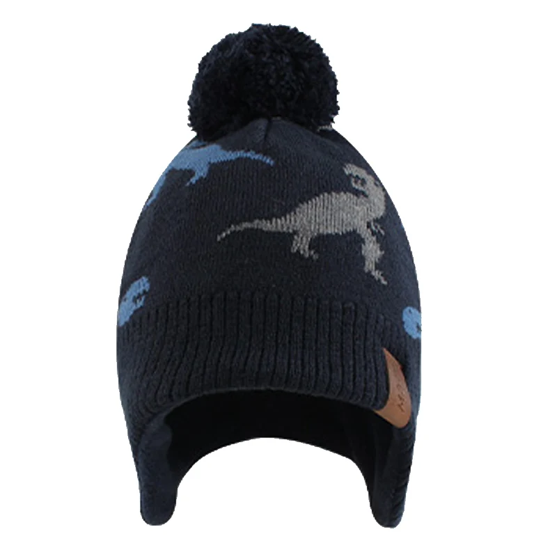

Boys Girls Autumn Winter Hat Knitted Dinosaur Beanie Soft Fashion Earflap Cap Windproof Warm Headwear