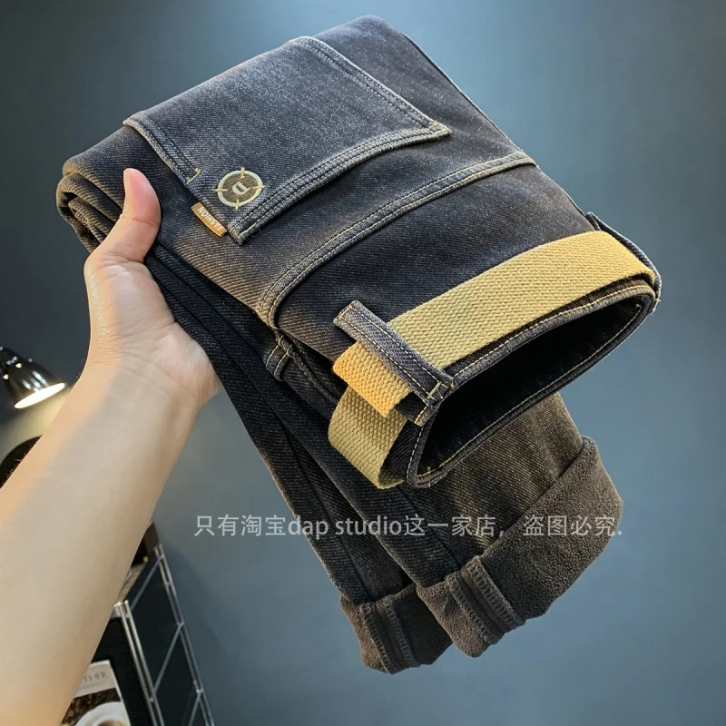 Толстые джинсы на флисовой подкладке мужские зимние теплые морозостойкие