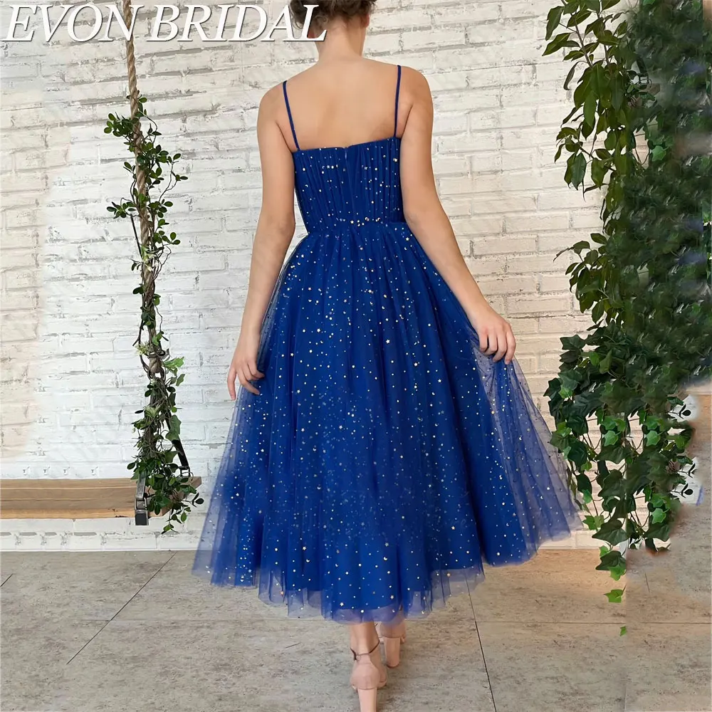

EVON BRIDAL Elegant Blue Starry Tulle Evening Dresses 2024 Vintage Spaghetti Straps A-Line Prom Gown Custom Made Robes De Soirée