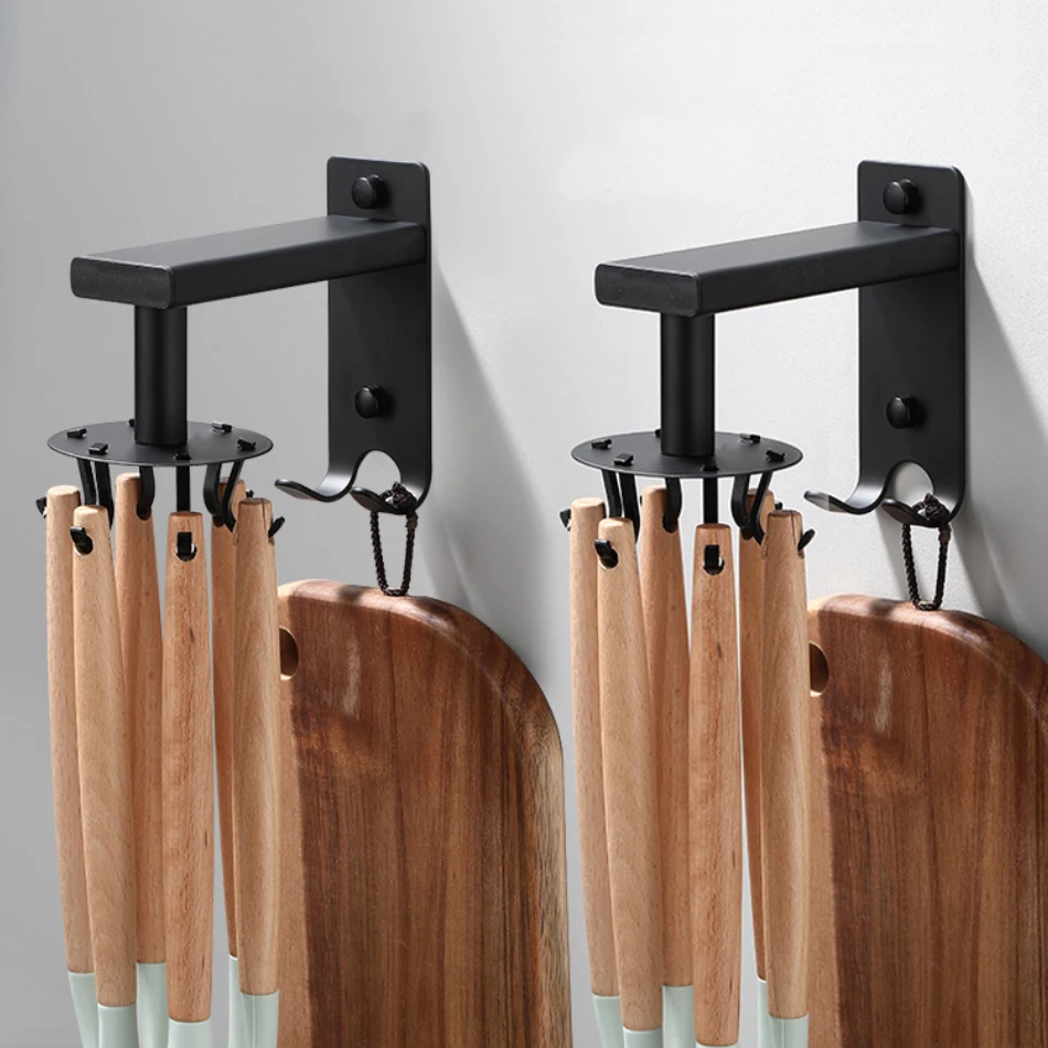 

Bathroom Kitchen Robe Hook Black Space Aluminum Storage Utensils 360 Degree Coat Cloth Key Towel Holder Door Hanger 6/8 Hooks