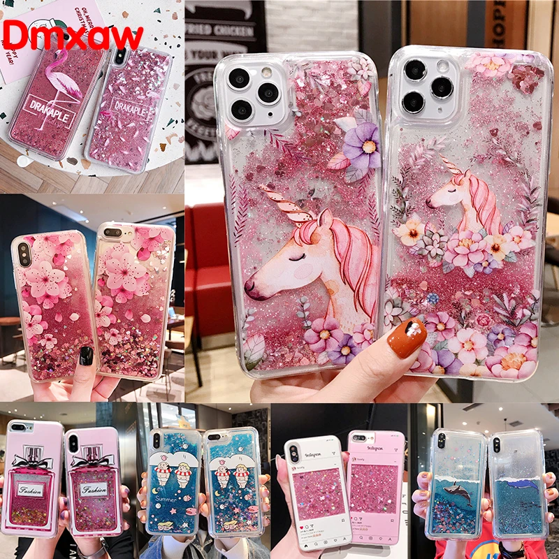 

For Samsung Galaxy A73 A53 A33 A13 A12 J8 J2 Pro 2018 J7 J5 Prime Cover Floral Unicorn Flamingo Glitter Water Liquid Phone Case