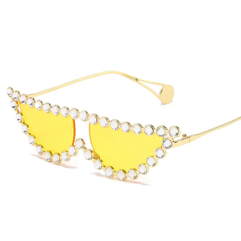 

new fashion cat eye rhinestone crystal sunglasses women 2022 trending products high quality diamond bling festival party oculos