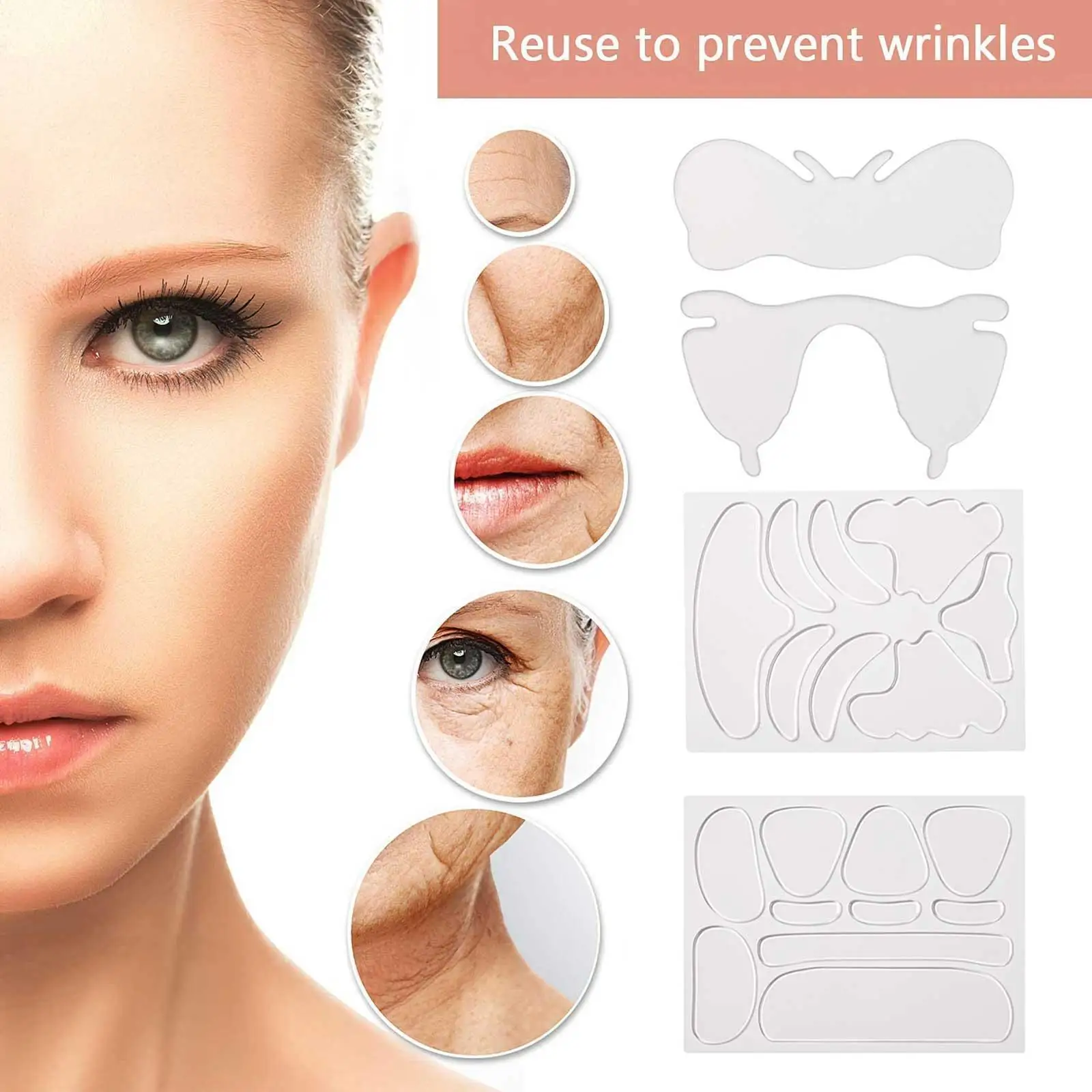 

Women's Reusable Silicone Anti-wrinkle Sticker Set Forehead Neck Cheek Chin Eye Invisible Patches Anti Aging Face Skin Care Tool