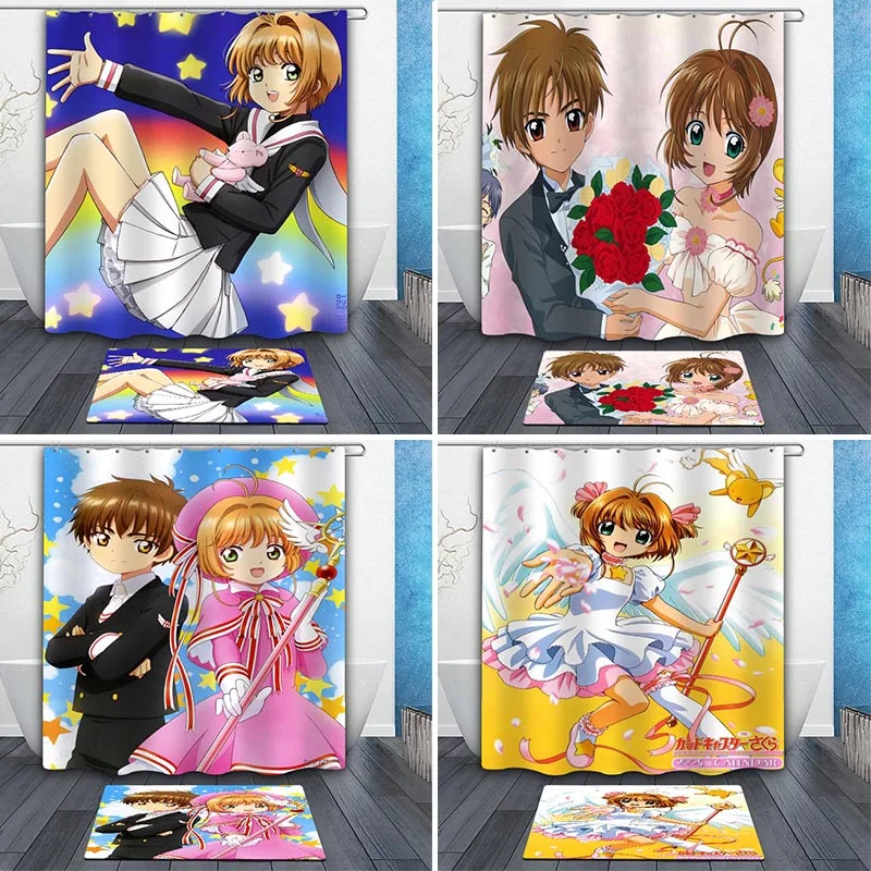 

100% полиэстер под заказ картонная занавеска для душа Сакура коврик Современный нескользящий ковер водонепроницаемый HD печать домашний декор