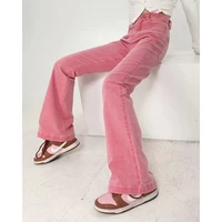 pink sexy flared denim pants womens spring high waist jeans all match harajuku wide leg baggy jeans ladies trousers