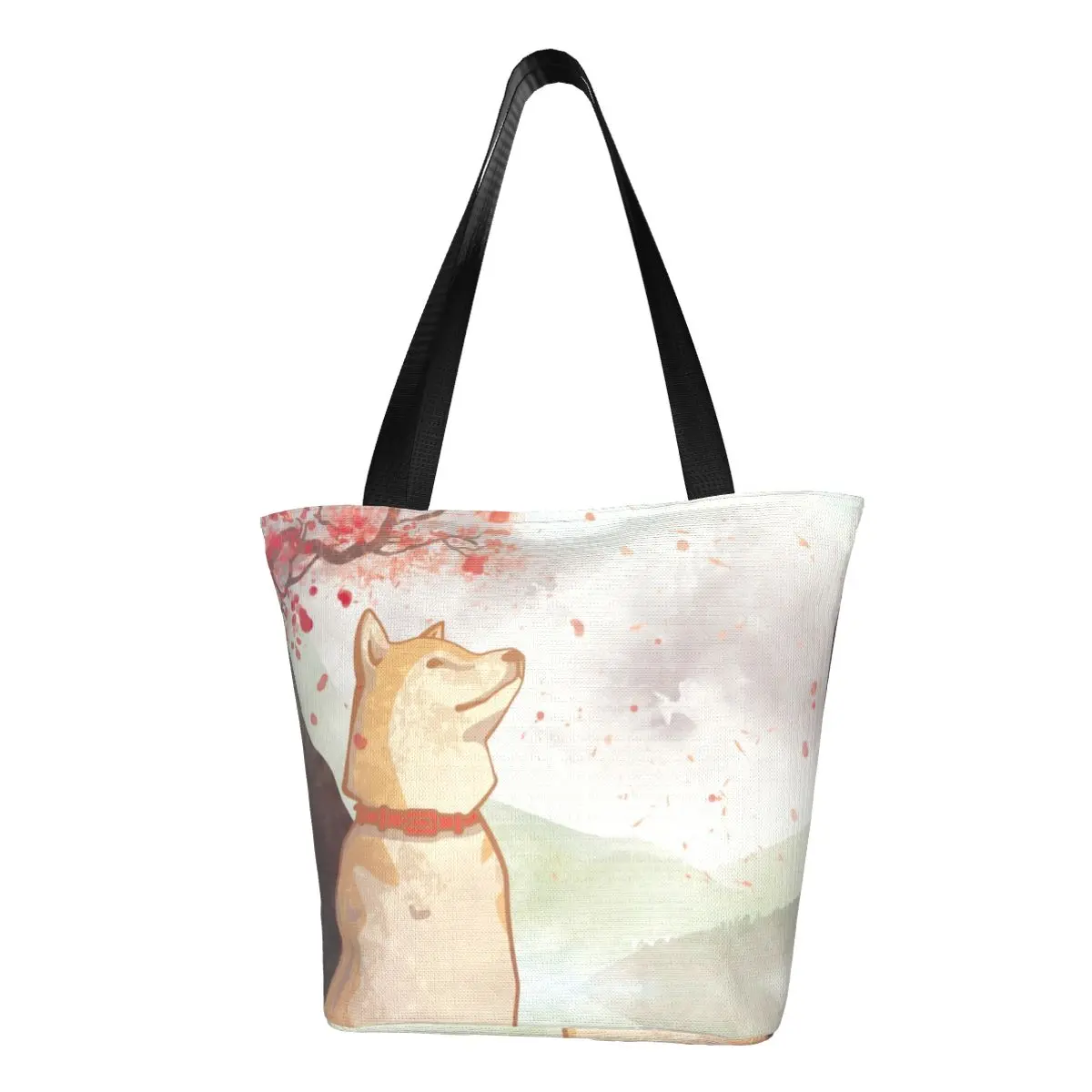 

Холщовые сумки для покупок с собаками Сиба-ину на заказ, Женская продуктовая продукция с возможностью переработки, Япония, пакеты для покупок с Сакурой и цветами вишни