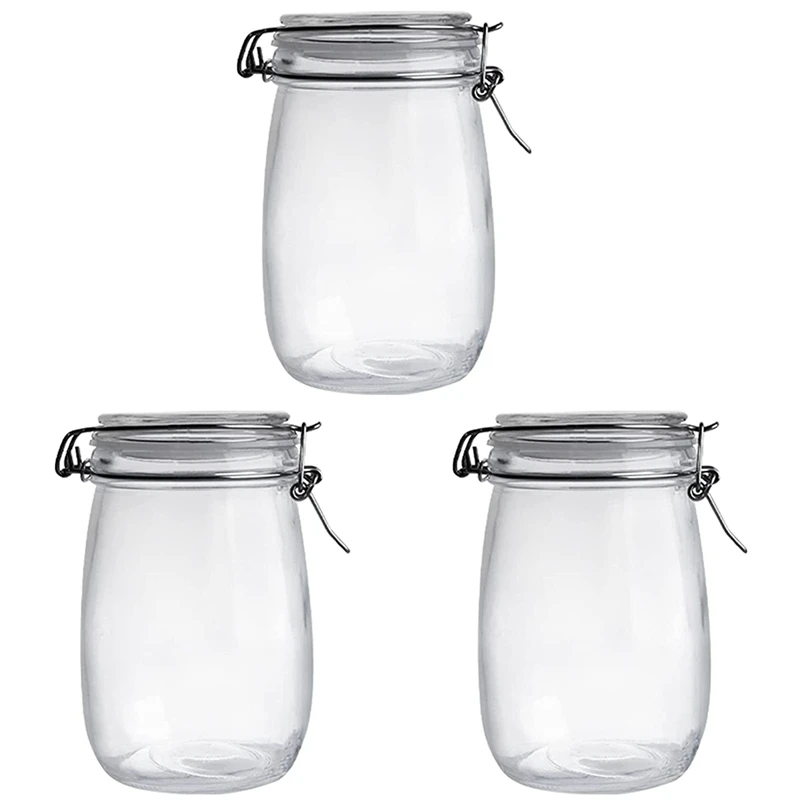 

1000ML 3PCS Glass Storage Mason Jars With Airtight Lids Wide Mouth Kitchen Canisters Containers With Hinged Lids