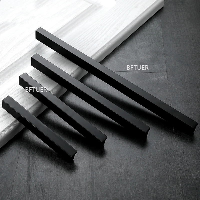 

Черная Алюминиевая прямая ручка 96-1200 мм, современные минималистичные ящики для шкафа, кухонные дверные ручки, мебель, фурнитура