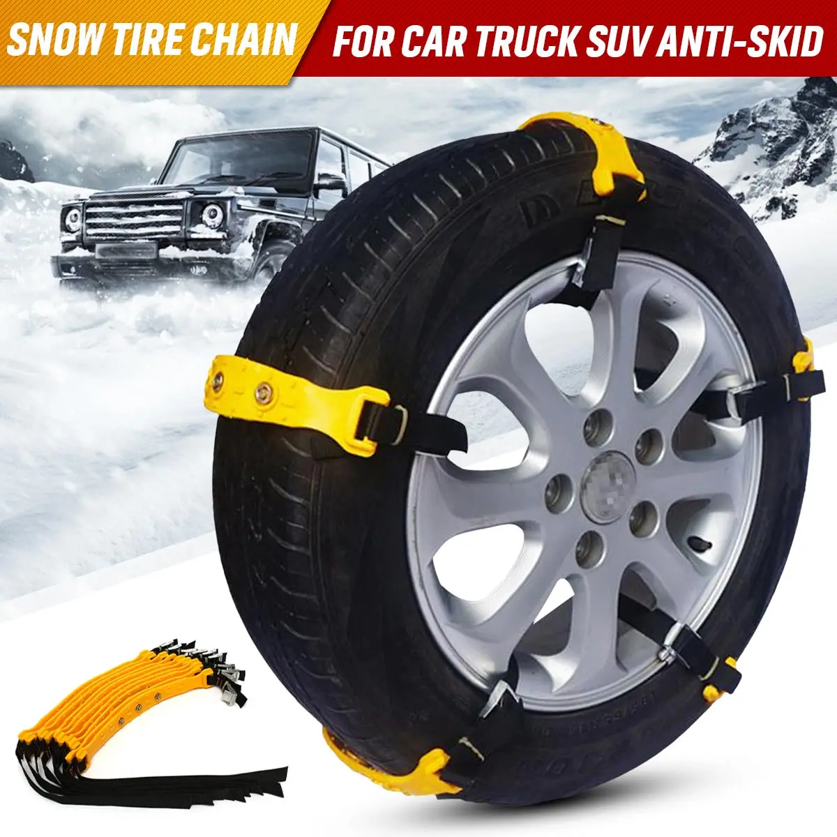 

10PCS Auto Snow Chains Car Wheel Chains Adjustable Anti-skid Chains Double Snap Skid Tire Chain TPU Snow Chains For Car