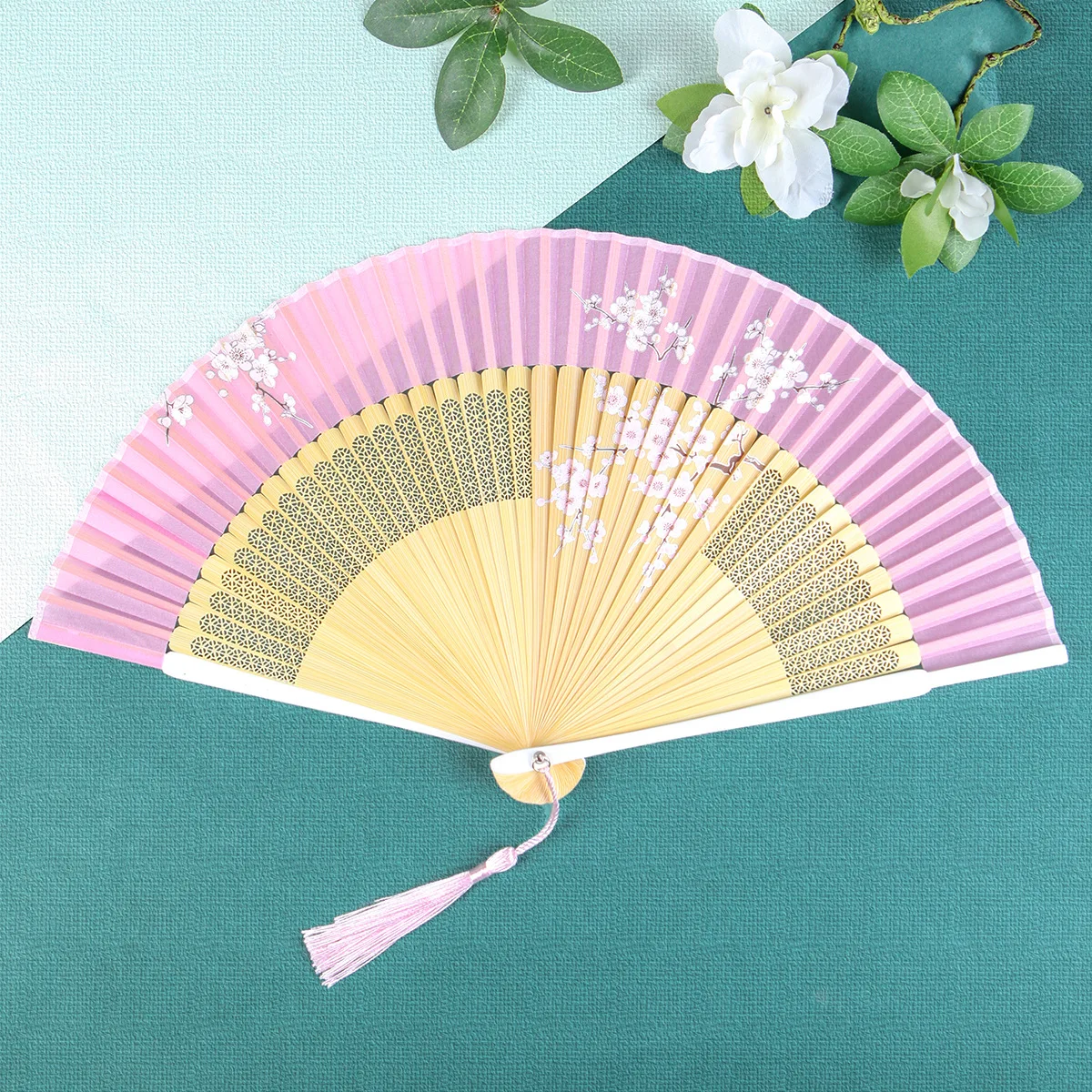 

Cherry Blossom Snow Moon Jade Rabbit Chinese Vintage Style Folding Fan Wooden Men's And Women's Summer Cool Classical Party