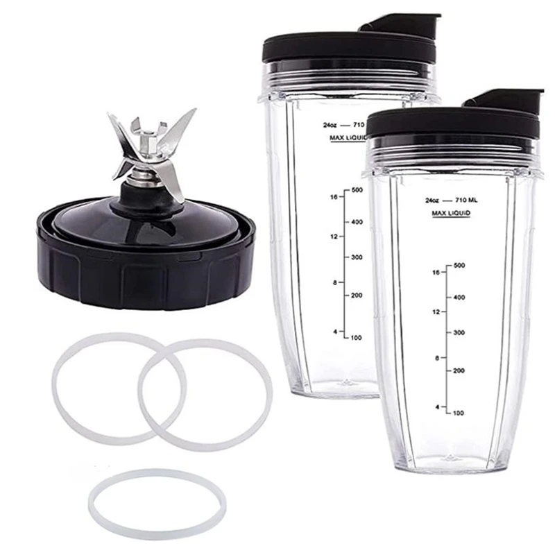 Replacement For Ninja Parts,7 Fins Extractor Blade And 2 Cups 24 Oz For Nutri Ninja Auto IQ Blender BL490-30 BL491-30