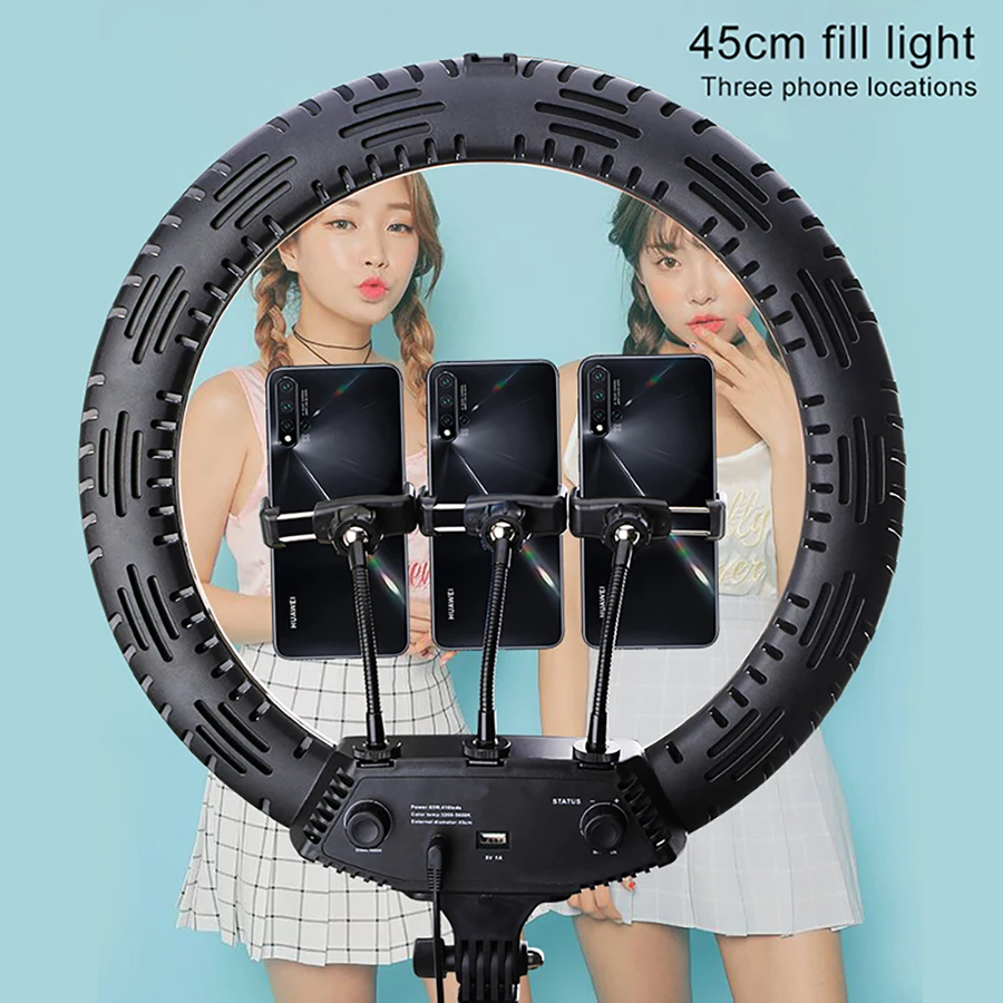 

MAMEN 18 Inch Dimmable Selfie Ring Light 45cm LED Photography Lighting with 3 Phone Holder for Youtube Video Studio Live Makeup