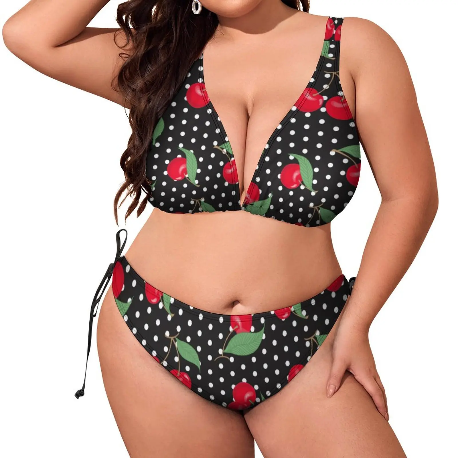 

Red Cherry Fruit Bikini Swimsuit Push Up Polka Dots Print Bikini Set Fantasy Swimwear Design Swimsuits Beach Wear Birthday Gift