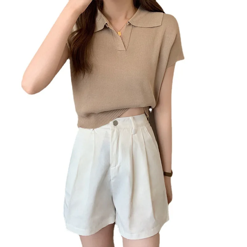 Женская свободная футболка с отложным воротником