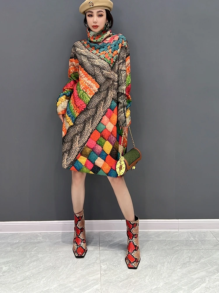 

SuperAen Autumn 2022 New Korean Fashion Knitted Turtleneck Dress Casual Women's Sweater Dress