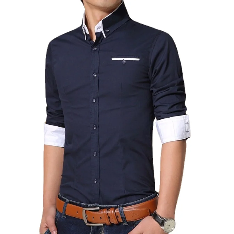 

Модная рубашка Blusa Camisa Social Masculina, приталенная рубашка с длинным рукавом, мужская деловая одежда, мужские классические рубашки