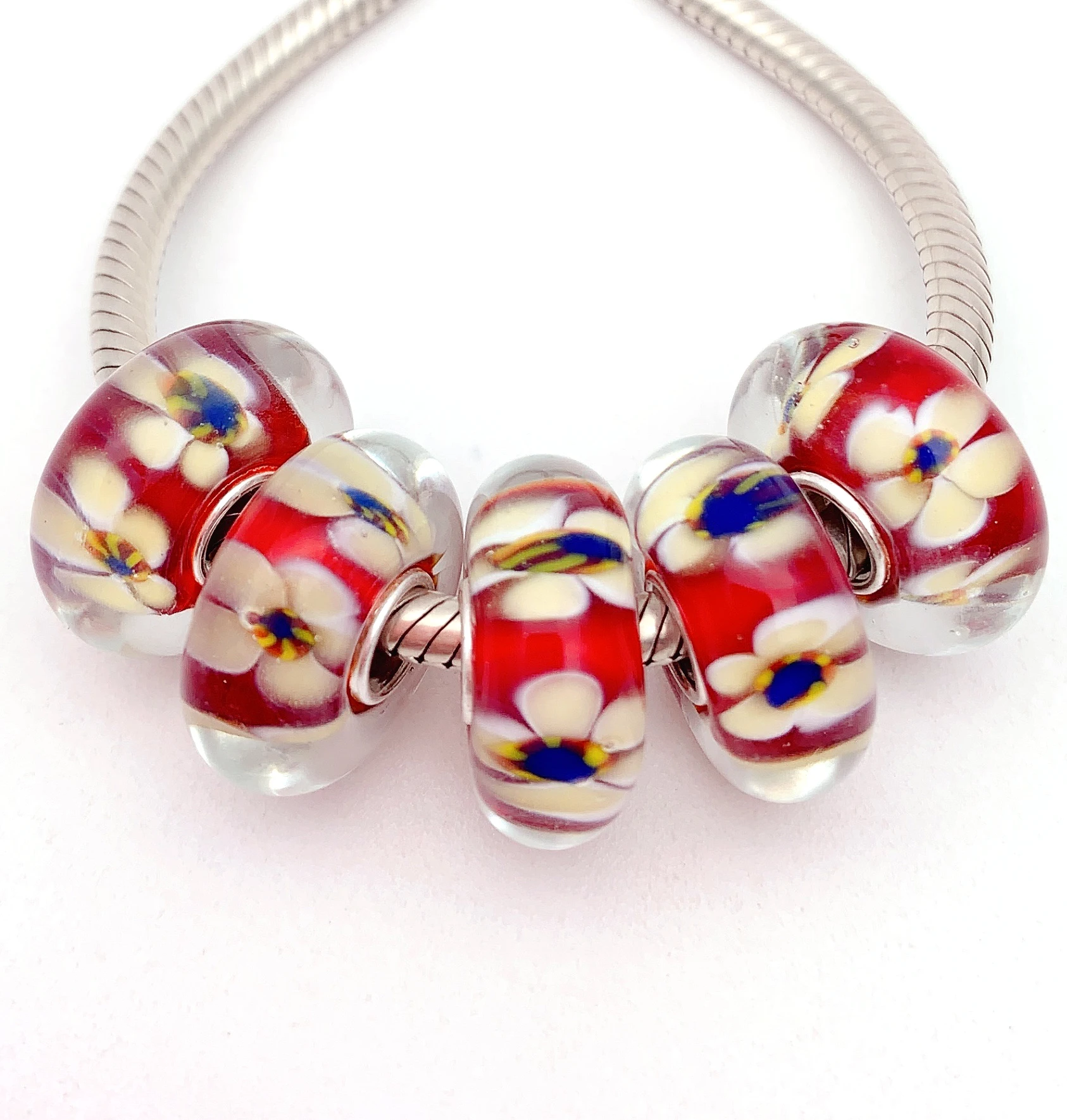 

YG235 5X 100% Authenticity S925 Sterling Silver Beads Murano Glassbeads NEW Fit European Charms Bracelet Diy Jewelry Lampwork