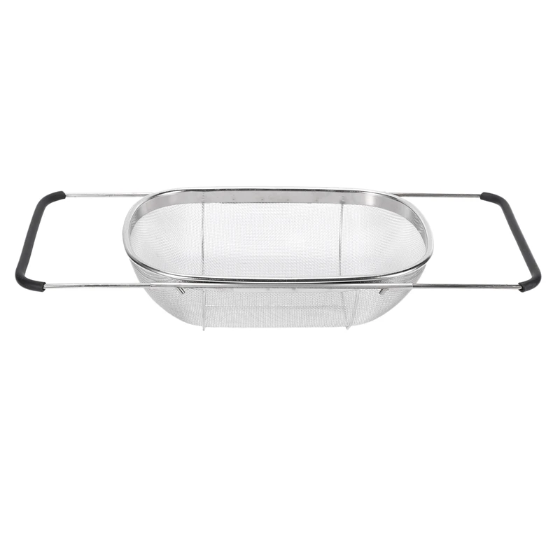 

Premium Quality Over The Sink Stainless Steel Oval Colander With Fine Mesh 6 Quart Strainer Basket & Expandable Rubber Grip Hand