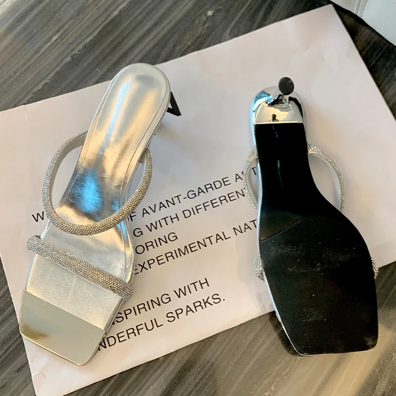 

Шлепанцы женские на тонком низком каблуке, сандалии с узким ремешком, квадратный носок, Элегантные Тапочки, сланцы, летняя обувь