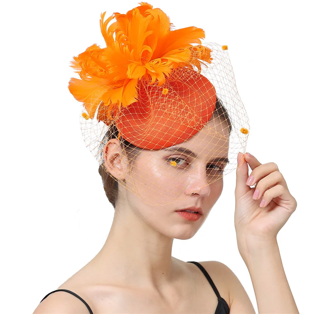 

Women Fascinators Hat Ladies Wedding Face Veils Headwear Hair Clip Fancy Feather Flower Women Headpiece For Occasion Net Fedora