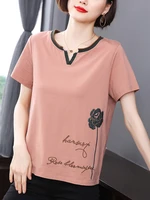 new loose cotton tshirt embroidery top mujer t shirt women korean clothing 2022 summer short sleeve tees casual graphic t shirts