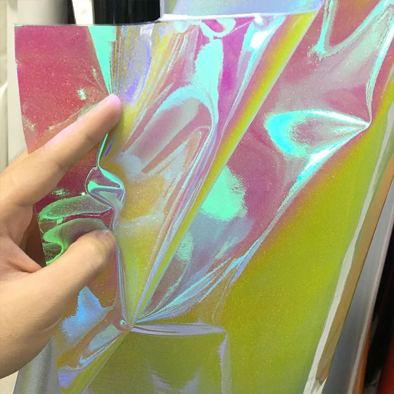 Прозрачный голографический текстурированный ПВХ синтетический кожаный