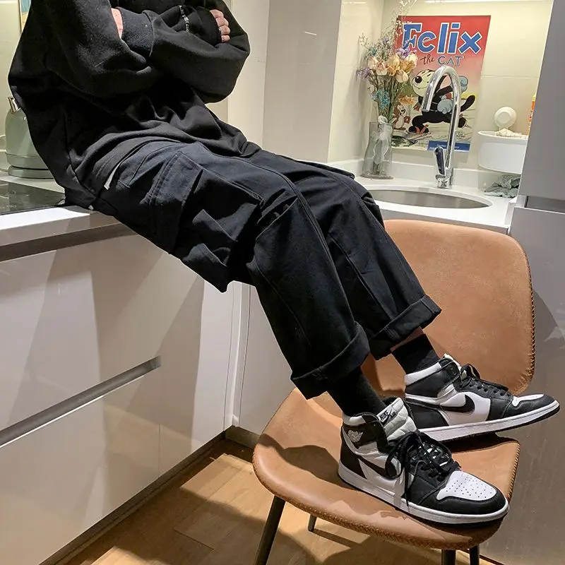 

Cotton Work Pants Men's Spring and Autumn Korean version Wide-legged Summer Trend Straight leg Loose Casual Pants