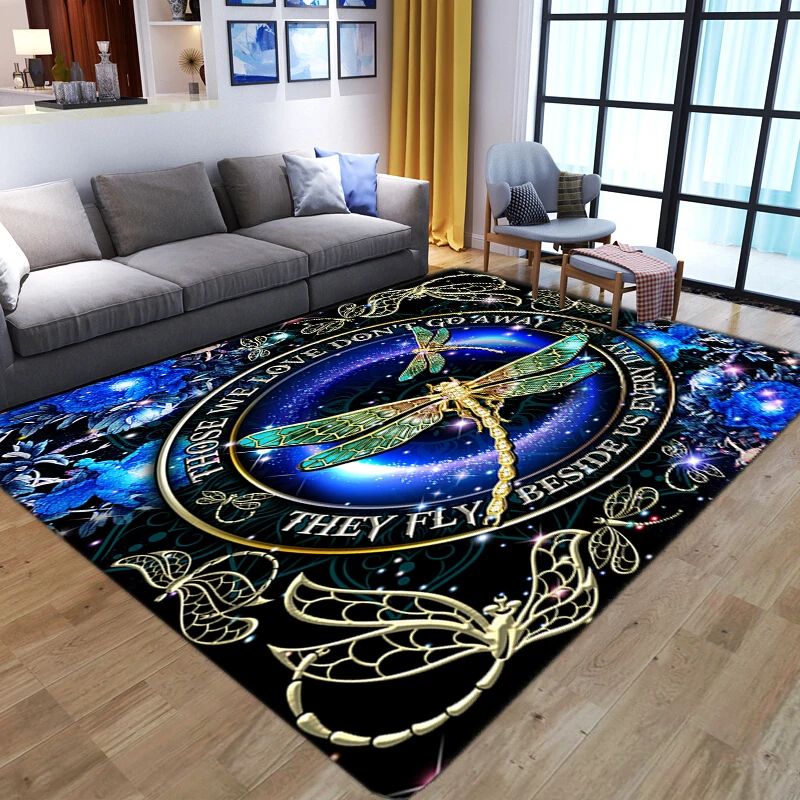 

Gorgeous Blue Dragonfly 3D Soft flannel Carpet For Home Living Room Bedroom Washable Non-slip Area Rug Kitchen floor Mat Doormat