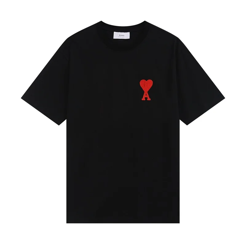 2022 Ami New Love Embroidered Macarons Fashion Street Loose All-Match Cotton Short-Sleeve Summer Men's T-shirt With Round Collar |