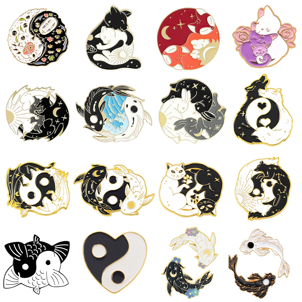 

Tai Chi Gossip Black White Yin and Yang Fish Couple Animal Pin Exquisite Backpack Clothing Accessories Enamel Lapel Pins Brooch