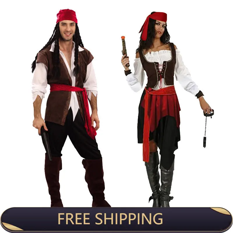 

Captain Jack Sparrow Costume Adult Men Women Pirate Pirates of the Caribbean Cosplay Female Male Female Carnival Halloween Sexy