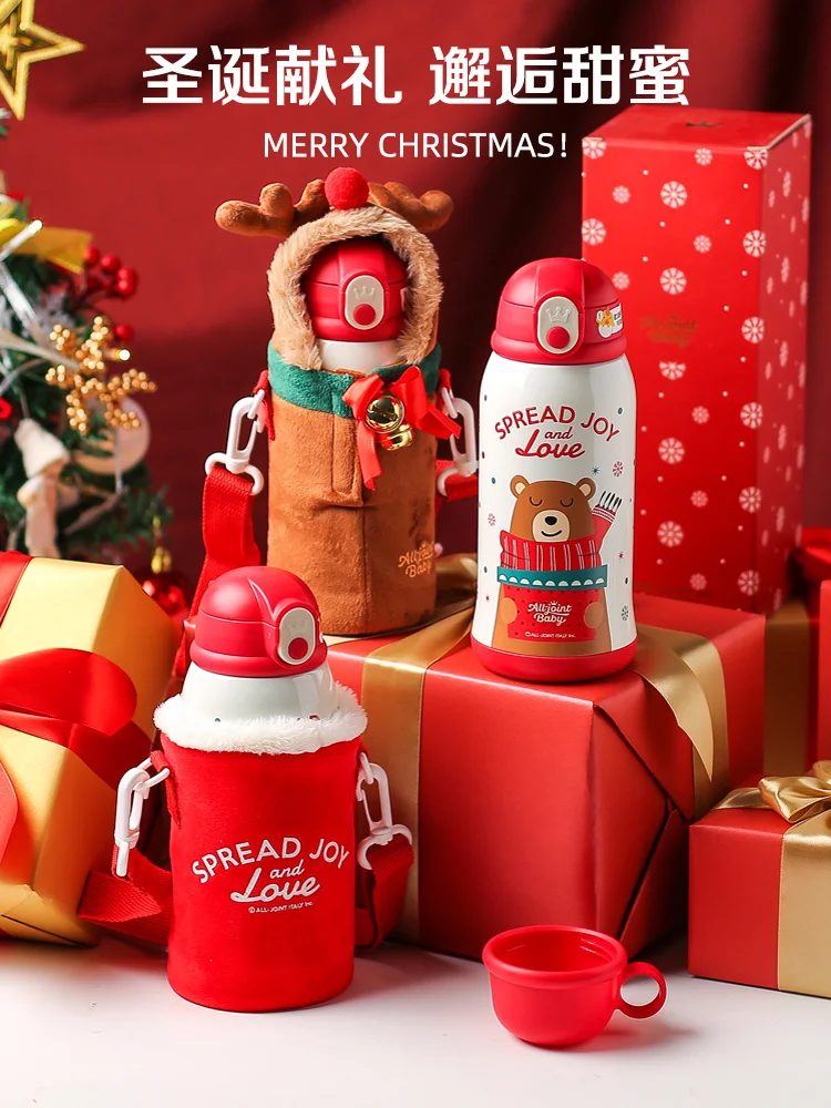 

Christmas Children's Thermos Mug Women's Large Capacity Water Cup 316 Stainless Steel Straw Cup