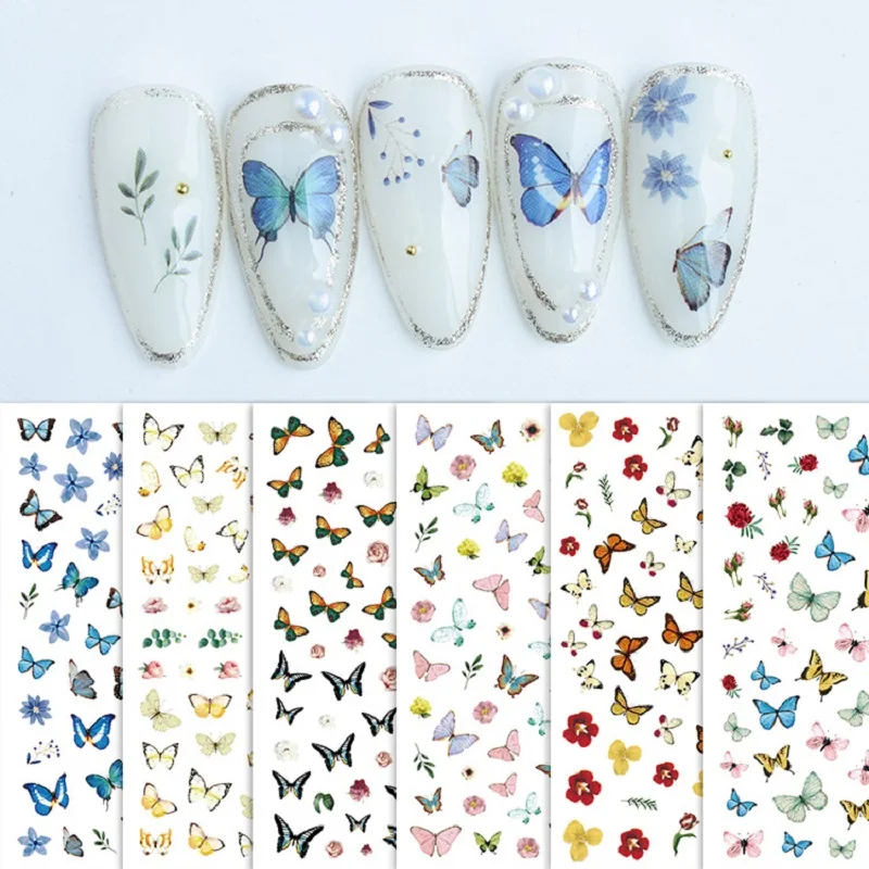 

Wholesale Nails Art 3D Stickers Decals Colorful Butterfly Flower Nail Supplies Accessories Manicure New Nail Decoration Sticker