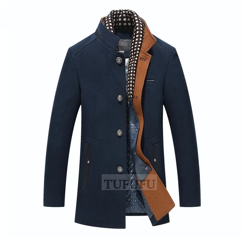 

2020New Woolen Coat Winter Fleece Warm Jackets Thermal Slim Fit Fashion Trench Outerwear Male Cappotto Uomo