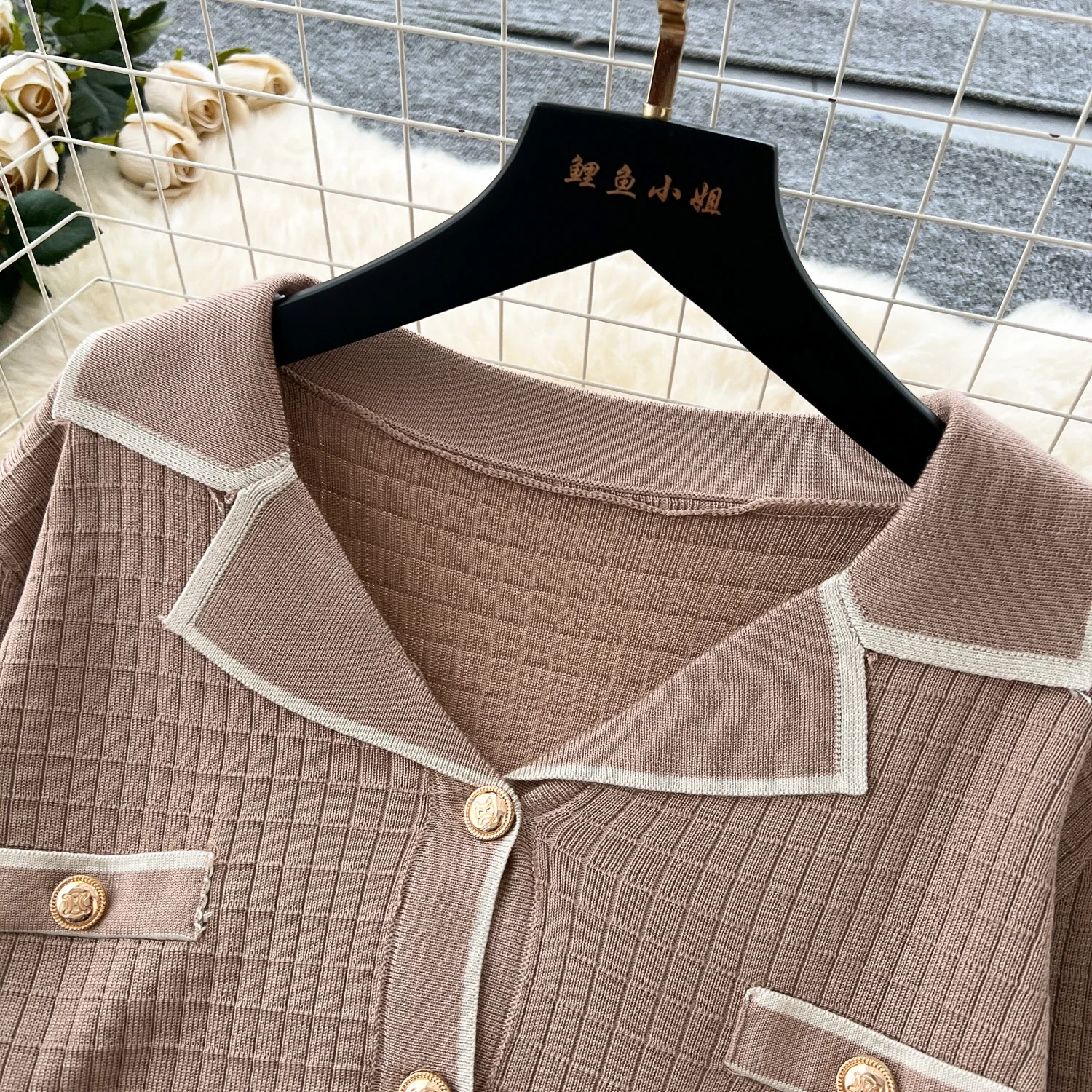 Шикарный вязаный женский комплект из двух предметов однобортный Тонкий Топ с