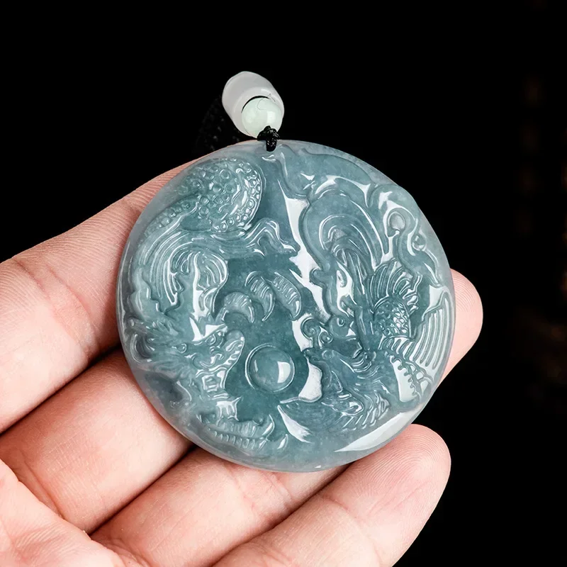 Jia Le/натуральный нефрит синий водный дракон и феникс благоприятное ожерелье для