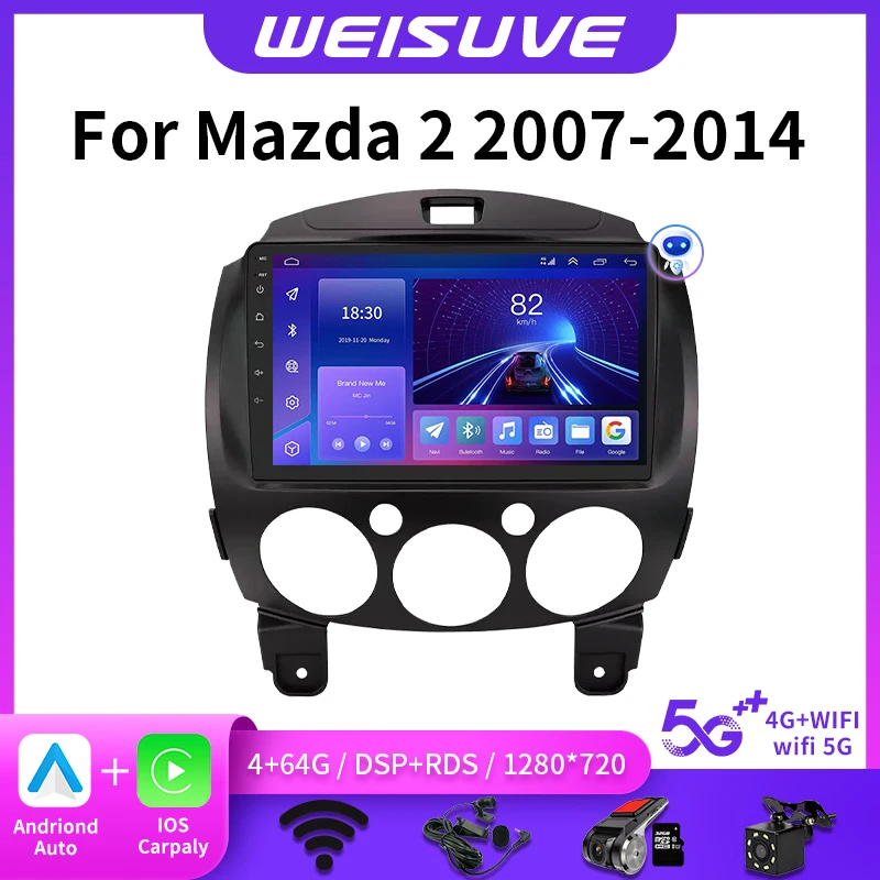 "2 Din Android Car Radio Multimedia Video Player For MAZDA 2 Mazda2 20072014 Navigation GPS 4G