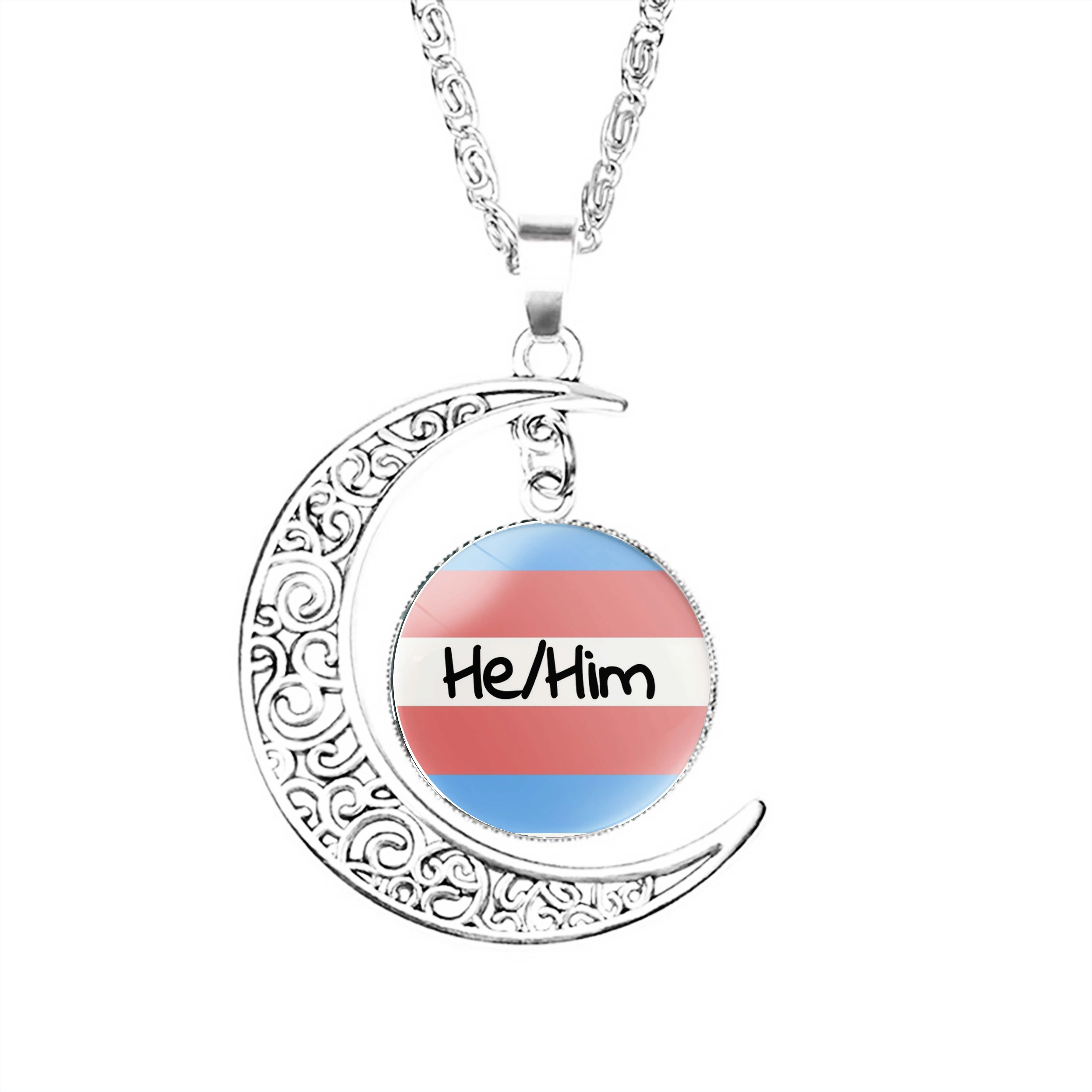 

Trans Flag W He Him Pronouns Moon Necklace Lady Jewelry Women Fashion Boy Girls Charm Jewelry Gifts Accessories Party Crescent